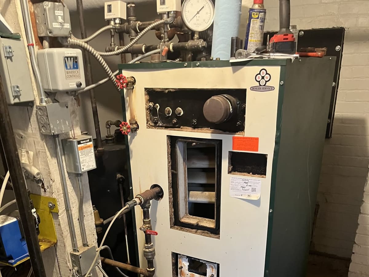 Firetube boiler opened for inspection and repair